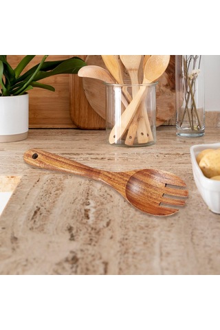 Suntek Salata Kaşığı Çatal Uzun Saplı Kolay Temiz Ahşap
