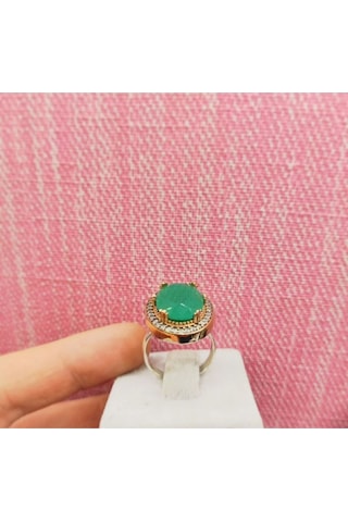 Oriental Kuyumculuk Jewellery Zümrüt Taşlı Oval Otantik Gümüş Yüzük Yeşil