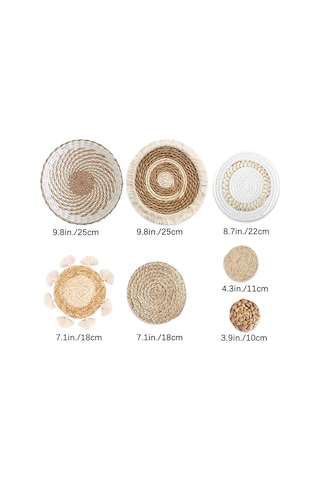 Springsun Doğal Malzeme El Dokuma Bohem Dekoratif Duvar Sepeti Seti - Otel, Salon, Giriş Mekanları İçin 7 Parça A Paketi