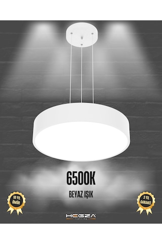 Drum 40cm Beyaz Kasa, Beyaz Işık Modern Sarkıt Led Avize Beyaz