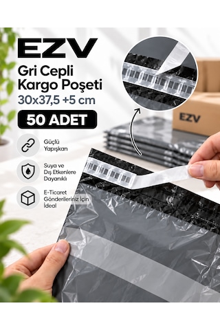 Gri Cepli Kargo Poşeti 30x37,5 +5 Cm 50 Adet