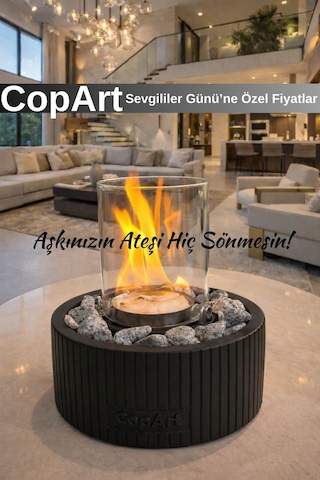 Alba Siyah Biyoetanol Masaüstü Şömine - 1 Lt Yakıt Ve Dekoratif Taş Hediye