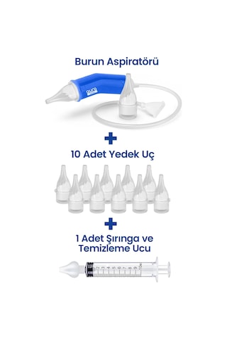 Mega Paket Bebek Burun Temizleme Aspiratörü 10 Yedek Uç ve Burun Temizleme Şırıngası