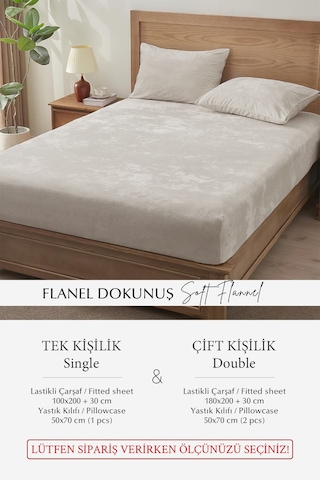 Süper Yumuşak Flanel Kadifemsi Peluş Lastikli Fitted Çarşaf Seti Kaymaz Tek/çift Kişilik Bej