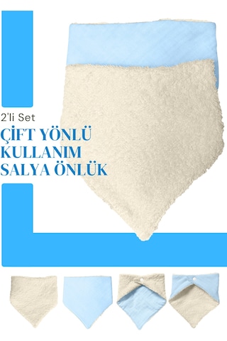 Bebek Ağız Bezi Salya Önlüğü Fular Çok Amaç 2'li M-bej Krem - Mavi