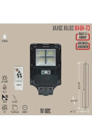 Solar Sensörlü Sokak Armatürü - Cata200w, Enerji Sınıfı A Açık Lacivert