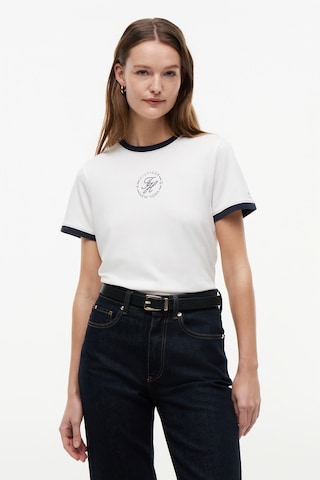 Tommy Hilfiger Th Roundal Reg C-nk Ss Tee Kadın Beyaz T-shirt - Ww0ww50032