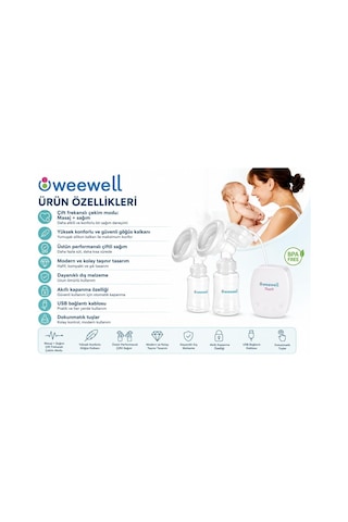 Tr Weewell Elektrikli Çiftli Göğüs Pompası Touch & Sense Teknolojisi 9 Emiş Seviyesi Bpa İçermez Sessiz Usb