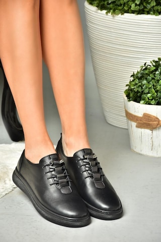 Fox Shoes P555461003 Siyah Hakiki Deri Kadın Spor Ayakkabı Sneakers Siyah