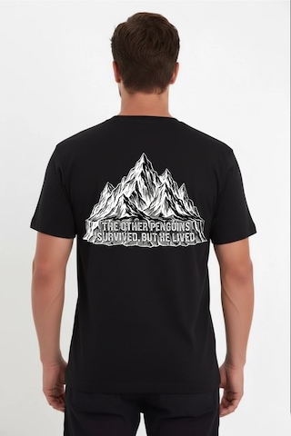 Barlashive Erkek T-shirt Nihilist Penguen Baskılı Bisiklet Yaka Kısa Kol Yazlık Tişört - Siyah Çok Renkli