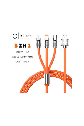S Line Usb To Lightning,type C, Micro Usb Kablo 1,2 Metre 3in1