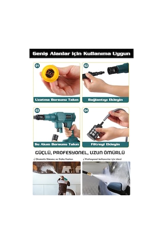 Assur Plus 21V Kömürsüz Motor Yüksek Basınçlı Akülü Oto Araba Yıkama Makinesi Şarjlı - 2856