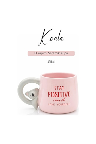 Koala Figürlü Dolomite Kupa Mug, 400 Ml Pembe
