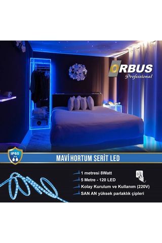 Orbus Mavi Hortum Şerit Led 8w - 5 Metre