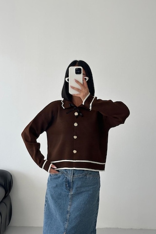 Hiccup My Fashıon Kurdele Detaylı Polo Yaka Örgü Kazak Kahve Kahvesi