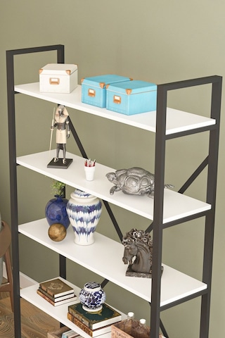 Wood House - Efsun Geniş Raflı Kitaplık - Beyaz