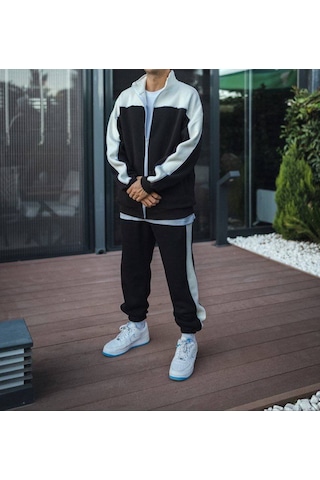 Lulikwear Fermuarlı Kapüşonlu Oversize Pamuklu Sweatshirt Takım Siyah