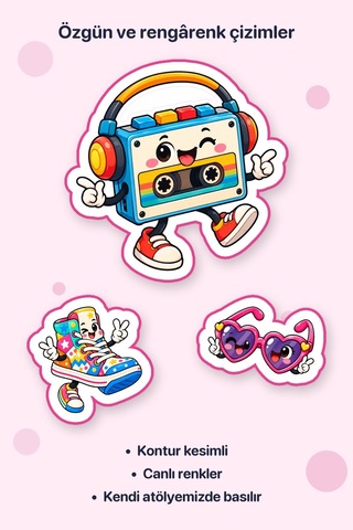 Cool Mod 16 Adet Retro Pop Sticker Çıkartma A4 Ajanda Etiketi Çok Renkli