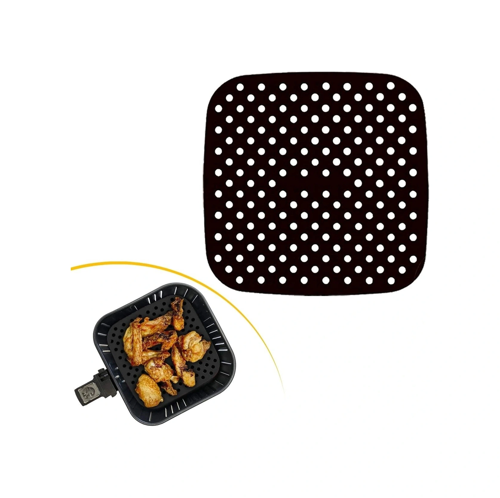 Siyah Isıya Dayanıklı Yıkanılabilir Silikon Fırın Ve Airfryer Kare Model Pişirme Matı 21,5 Cm