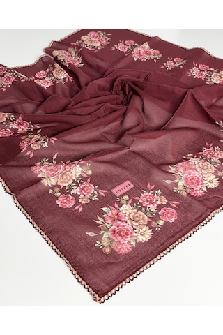 Huzurlu İpek Eripek Oyalı Pamuk Yazma 6589 Bordo