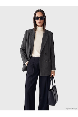 Lcw Studıo Kahverengi Kruvaze Yaka Kadın Blazer Ceket