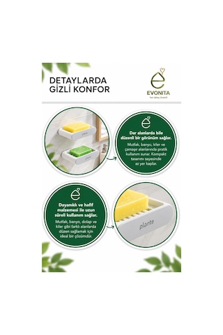 Evonıta 2 Li Duvara Monte Sabunluk Delikli Su Tahliyeli Banyo Duş Mutfak Sabunluk Organizer Beyaz Siyah