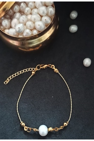 24k Altın Kaplama Tek İnci Zarif Tektanem Bileklik Beyaz Tek Ebat