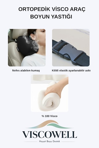 Visco 2 Adet Araç Ev Ve Ofis Koltuğu İçin Uyumlu Baş Boyun Destek Yastığı Lacivert