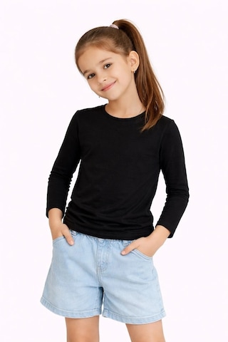 Kız Çocuk Basic Uzun Kollu Tişört Okul Günlük Rahat T-shirt - Siyah Çok Renkli