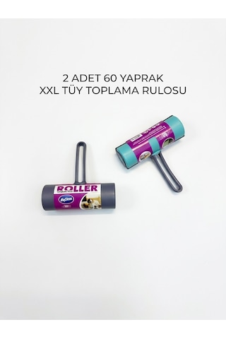 2 Adet 60 Yaprak Xxl Tüy Toplama Rulosu Yapışkanlı Kıyafet Ve Kedi Köpek Tüyü Temizleyici Rulo Seti