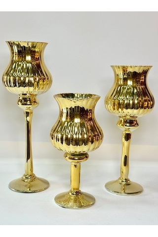 Gaga-151 3'lü Şamdan Set Gold 1