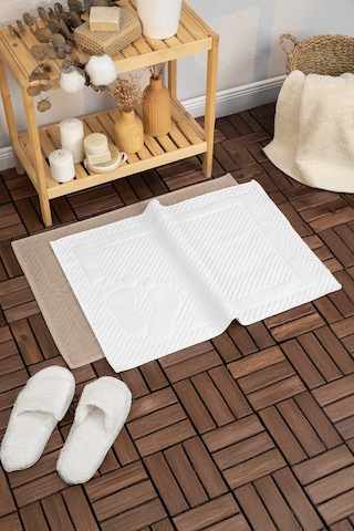 Leoline %100 Pamuk Premium 2'li Ayak Havlusu - Kahve - Beyaz Kahve - Beyaz