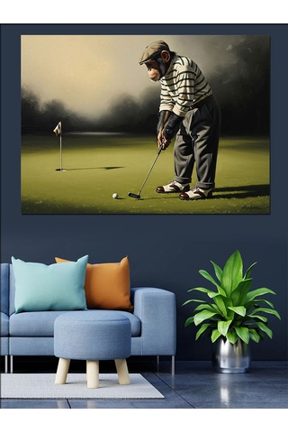 Ahşap Tablo Golf Oynayan Yaşlı Adam Figürü
