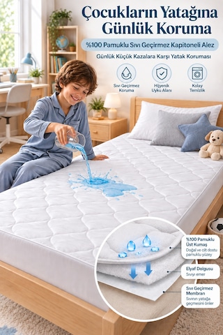 Sıvı Su Geçirmez Kapitoneli Alez Bebek Çocuk Yatak Koruyucu %100 Pamuklu Park Beşik Kreş Anaokulu 70x140