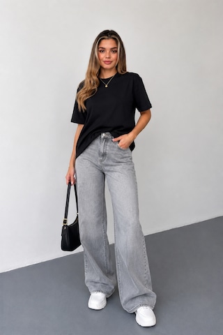 Stilera Kadın Oversize Basic Kısa Kollu Bisiklet Yaka Düz Tişört Siyah