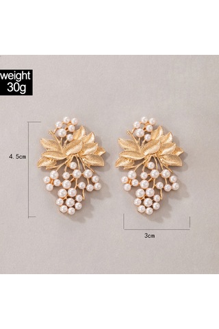 Geeksen Altın Renkli İnci Yaprak Küpe - Şık Ve Zarif Aksesuar Gold