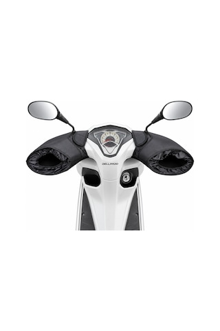 Dellardo Pro Peluşlu Scooter - Cub Motosiklet El Koruma Kılıfı - Reflektörlü Kışlık El Mufu, Su Rüzgar Geçirmez Siyah
