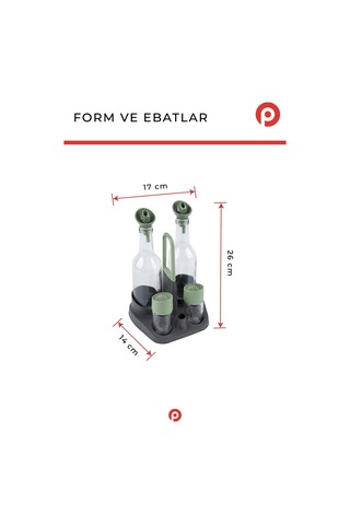 4'lü Cam Yağdanlık Ve Tuzluk Seti - Antrasit Standlı Akıtmaz Yağlık Sirkelik Ve Baharatlık Takımı Açık Yeşil