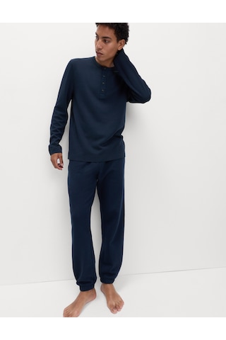 Marks & Spencer Pamuk Karışımlı Ribanalı Pijama Üstü T07005135 Lacivert