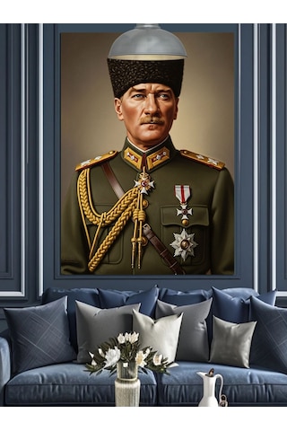 Askeri Üniformalı Atatürk Dekoratif Kanvas - Mdf Ahşap Tablo