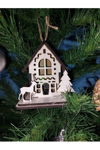 Lavanta Tasarım Işıklı Ağaca Asılabilen Maket Ev 1 Beyaz