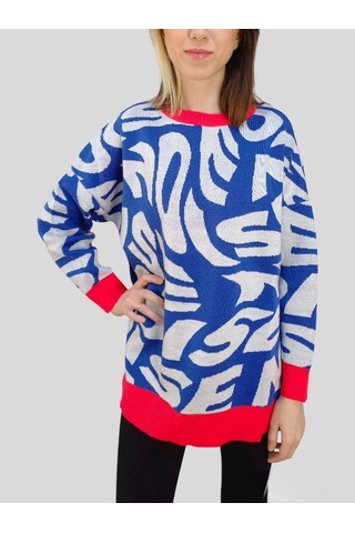 Boutique Venüs Standart Beden Kadın Kazak Desenli Oversize Çok Renkli