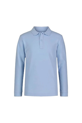 Tezzgelsin Erkek Çocuk Uzun Kol Polo Yaka Okul T-shirt Açık Mavi