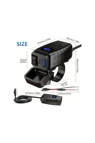 Boatshop1 Pd3.0 Hızlı Şarj Green Light Motosiklet Gidon Telefon Şarj Cihazı 12v 36v Bisikletler İçin Voltaj Metreli Sae Usb Adaptör