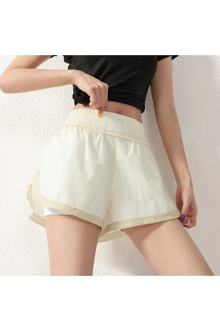 Skycity Kadın Spor Şortu - Yüksek Bel, Nefes Alabilen, 2'li Tasarım, Yoga Ve Koşu İçin Bej