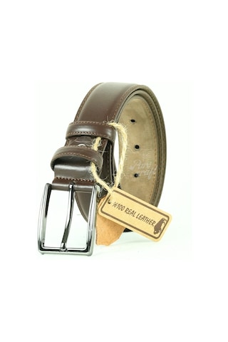 Hakiki Deri Erkek Kemerengi 3,5cm Dikişli Kahve Klasik Kemer Kahverengi