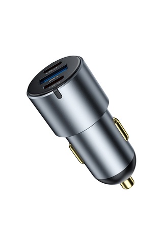 Wiwu Wi-cc032 Nano Pro Dual Type-c + Usb-a Hızlı Şarj Akım Korumalı Araç Şarj Aleti Pd Qc3.0 60w Gri
