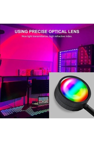 Novahub Rgb Gün Batımı Atmosfer Lambası 360 Derece Ayarlanabilir Projeksiyon Işığı Usb Romantik Led Gece Lambası Siyah Sıcak Beyaz