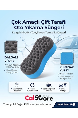 Autokit Çok Amaçlı Çift Taraflı Oto Yıkama Süngeri Dalgalı Köpük Yüzeyli Araç Temizlik Süngeri