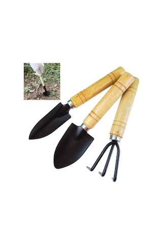 3 Parça Bitki Hobi Seti - Bahçe Saksı Sukulent Bakım Çapa-tırmık